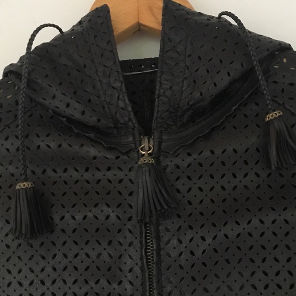 Versace Perforated Leather Jacket with Tassels and Hood - Picture 6 of 13